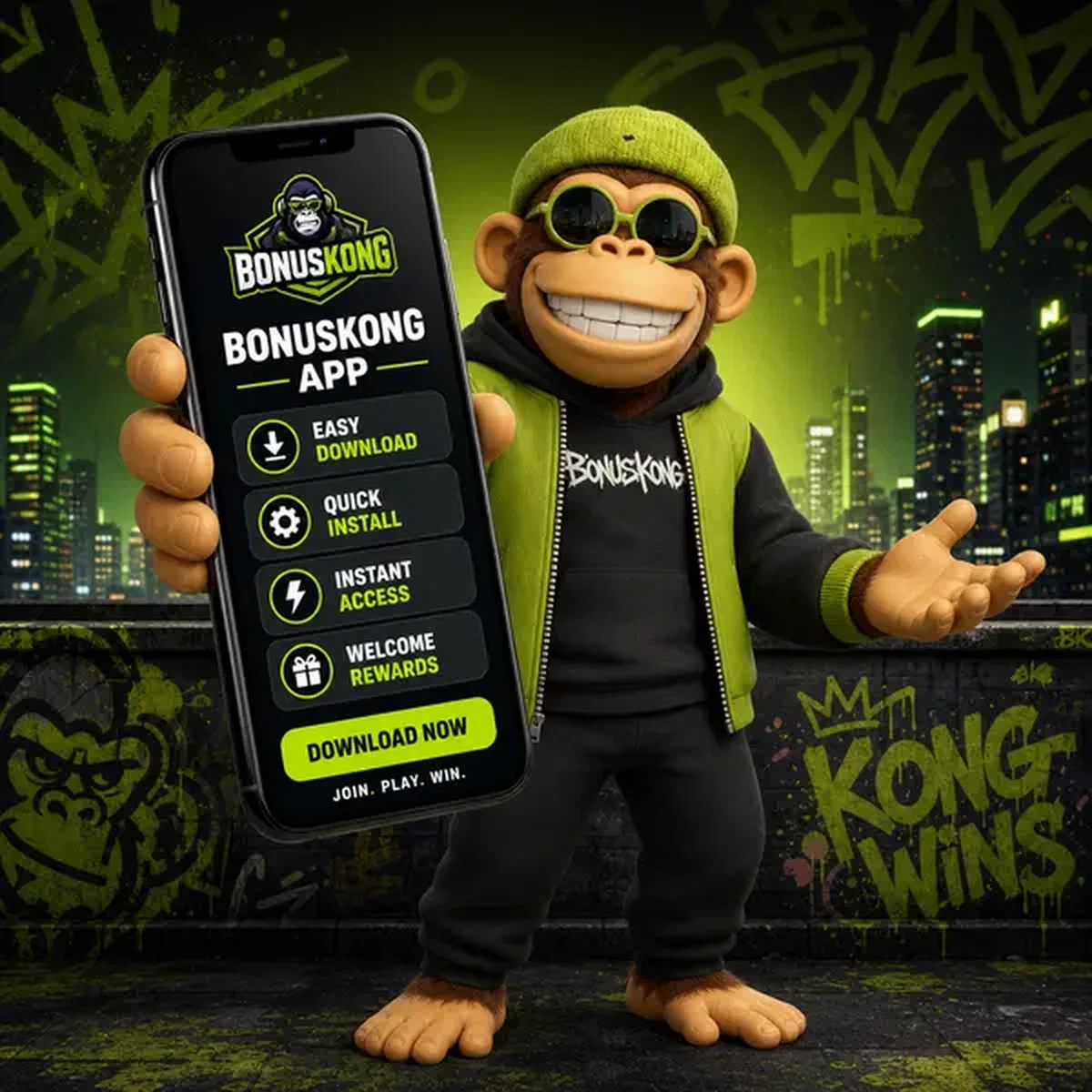 Application BonusKong brillant sur l'écran du smartphone prête pour le téléchargement et le jeu mobile