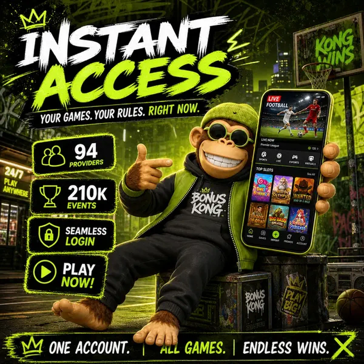 BonusKong tenant avec assurance un smartphone pour s'inscrire à Votre bibliothèque de jeux s'ouvre instantanément